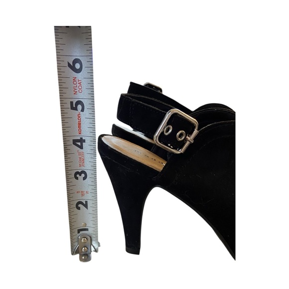 Madden Girl Black Suede Peep-Toe Slingback Heels – Size 6.5W - Picture 3 of 6